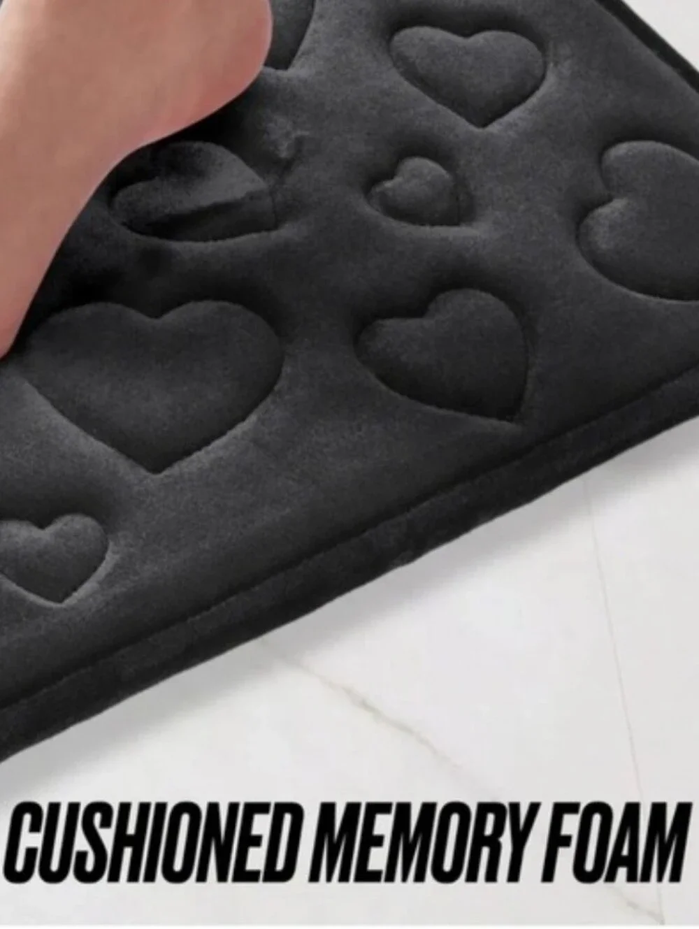 Juicy Couture Home Scattered Hearts Quilted Memory Foam Bath Rug- Black